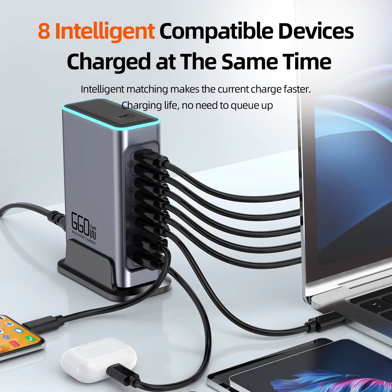 660W GaN Charger USB C Fast Desktop 8-port USB Type C PD Charger Fast Charge 3.0 USB Type C Fast Charger for iPhone16 15 Samsung