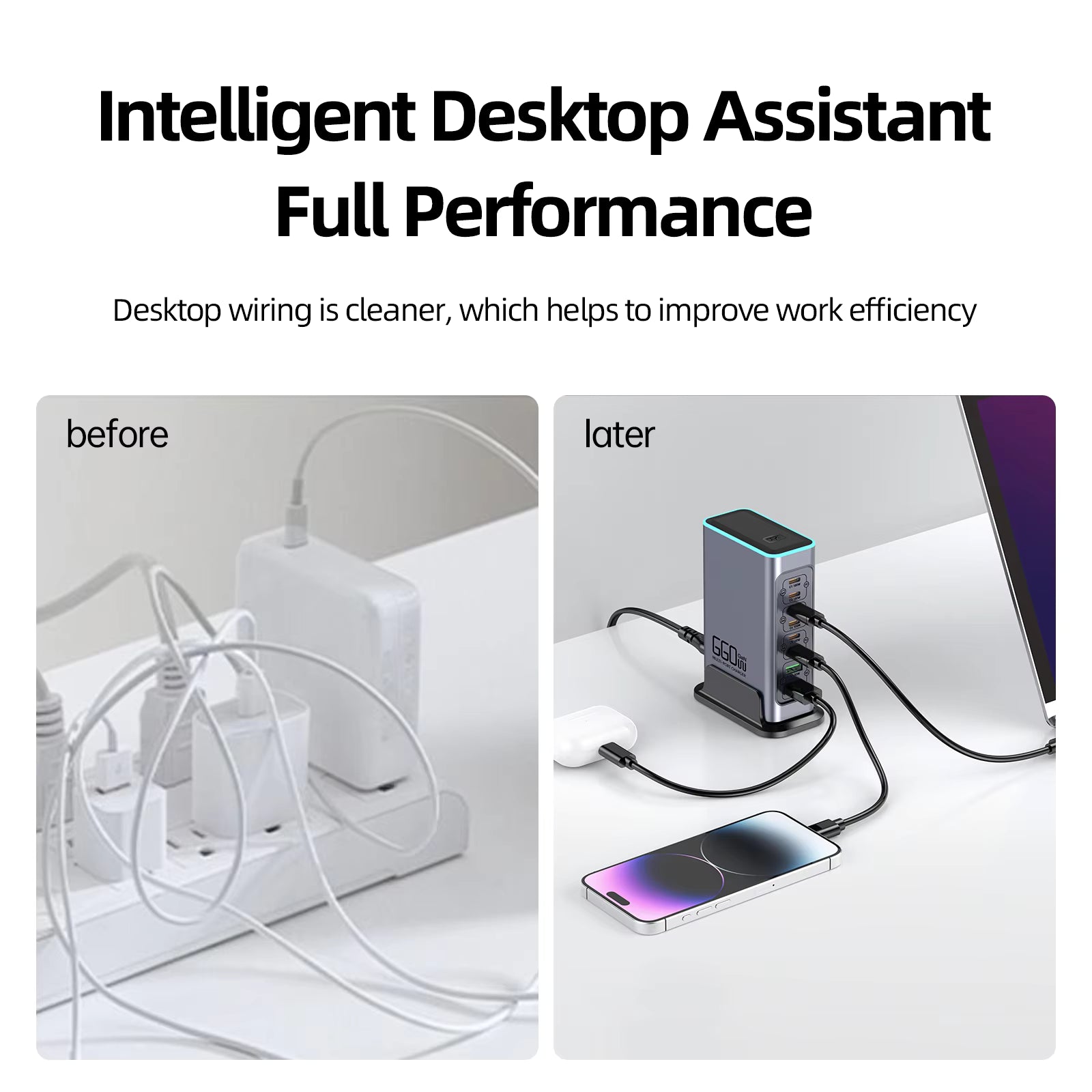 660W GaN Charger USB C Fast Desktop 8-port USB Type C PD Charger Fast Charge 3.0 USB Type C Fast Charger for iPhone16 15 Samsung