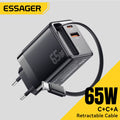 شاحن سريع نوع C PD 65 واط شاحن USB مع كابل قابل للسحب من النوع C. — Essager 65 واط شاحن سريع نوع C P