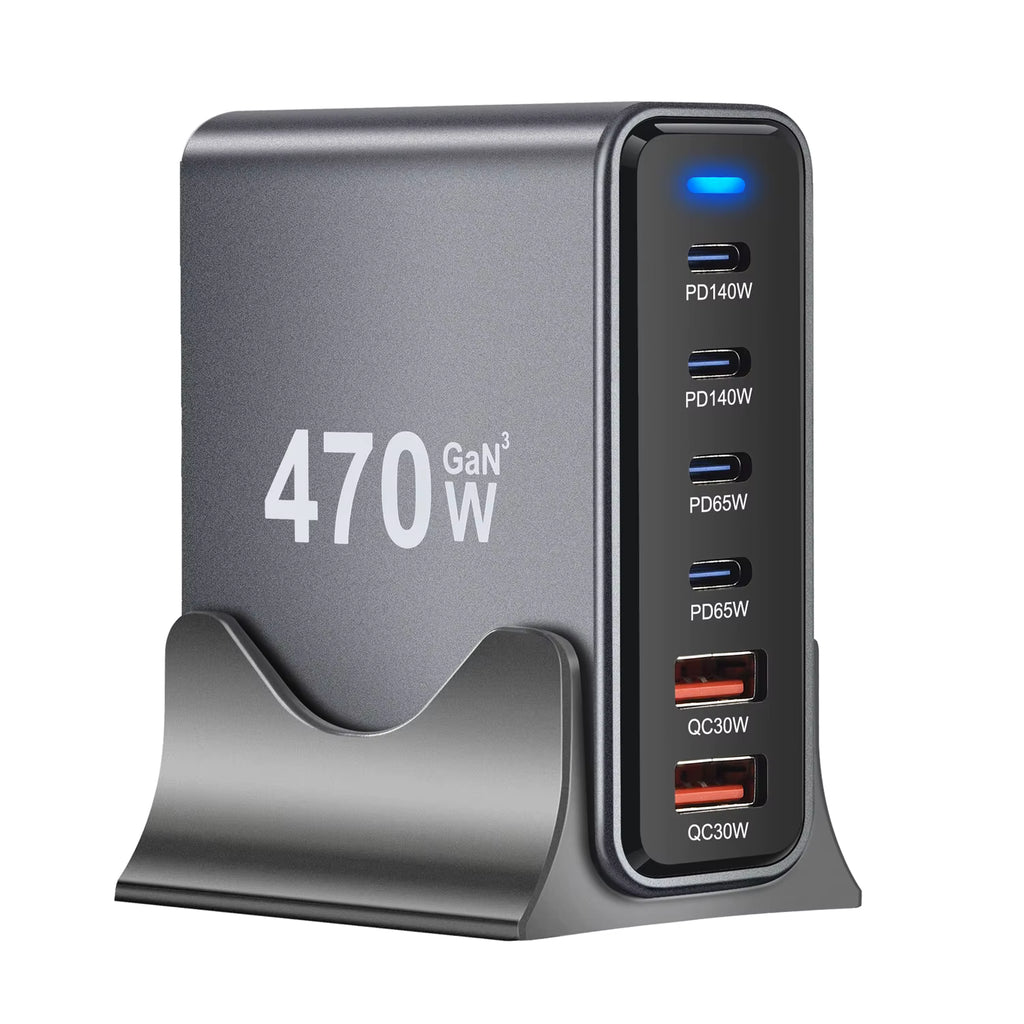شاحن سطح المكتب GaN بقدرة 470 وات، شحن سريع 4C2A USB-C PD للهواتف والأجهزة اللوحية وأجهزة الكمبيوتر المحمولة -  20219240