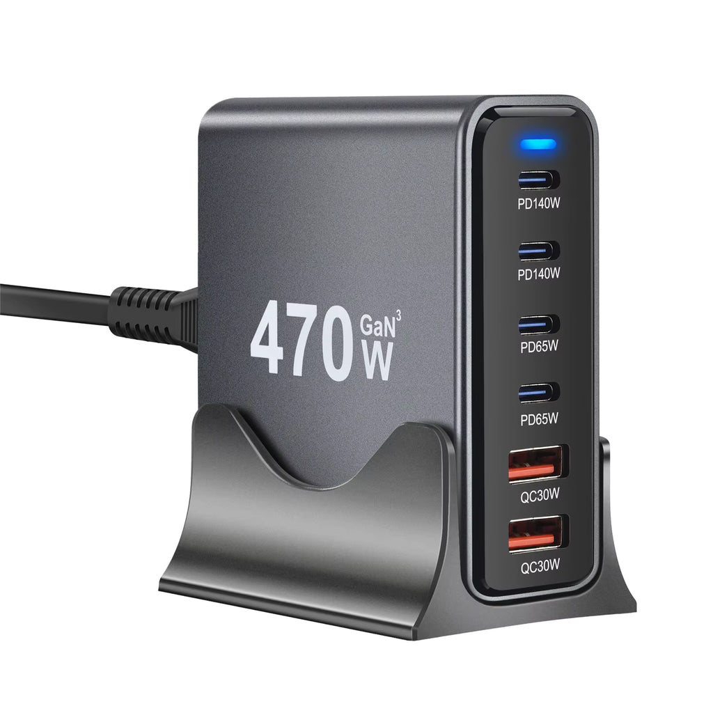 شاحن سطح المكتب GaN بقدرة 470 وات، شحن سريع 4C2A USB-C PD للهواتف والأجهزة اللوحية وأجهزة الكمبيوتر المحمولة -  20219240