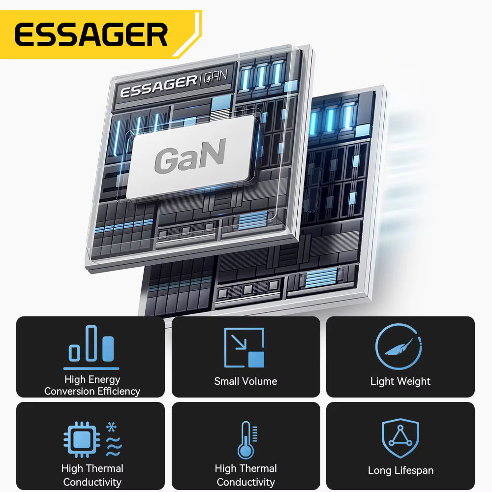 شاحن سريع نوع C PD 65 واط شاحن USB مع كابل قابل للسحب من النوع C. — Essager 65 واط شاحن سريع نوع C P