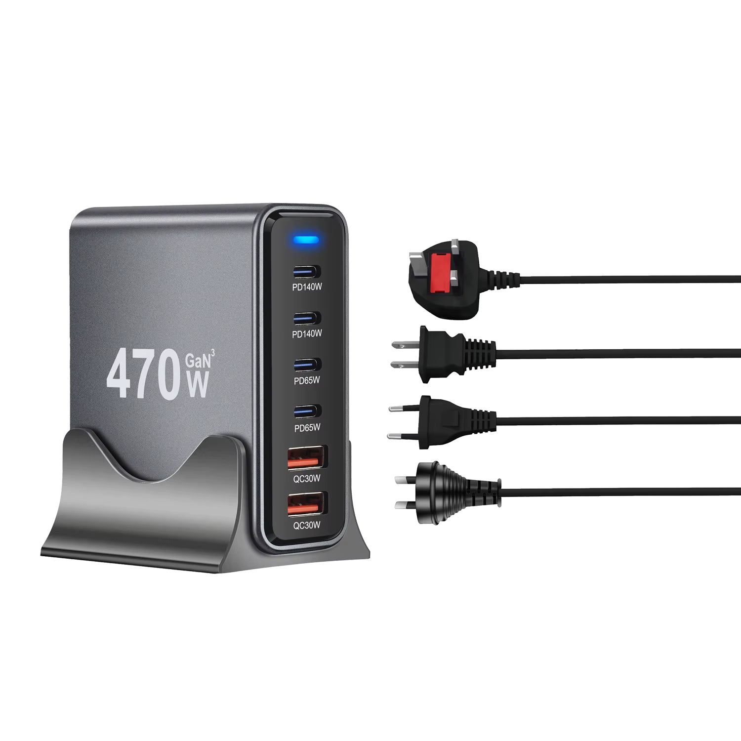 شاحن سطح المكتب GaN بقدرة 470 وات، شحن سريع 4C2A USB-C PD للهواتف والأجهزة اللوحية وأجهزة الكمبيوتر المحمولة -  20219240
