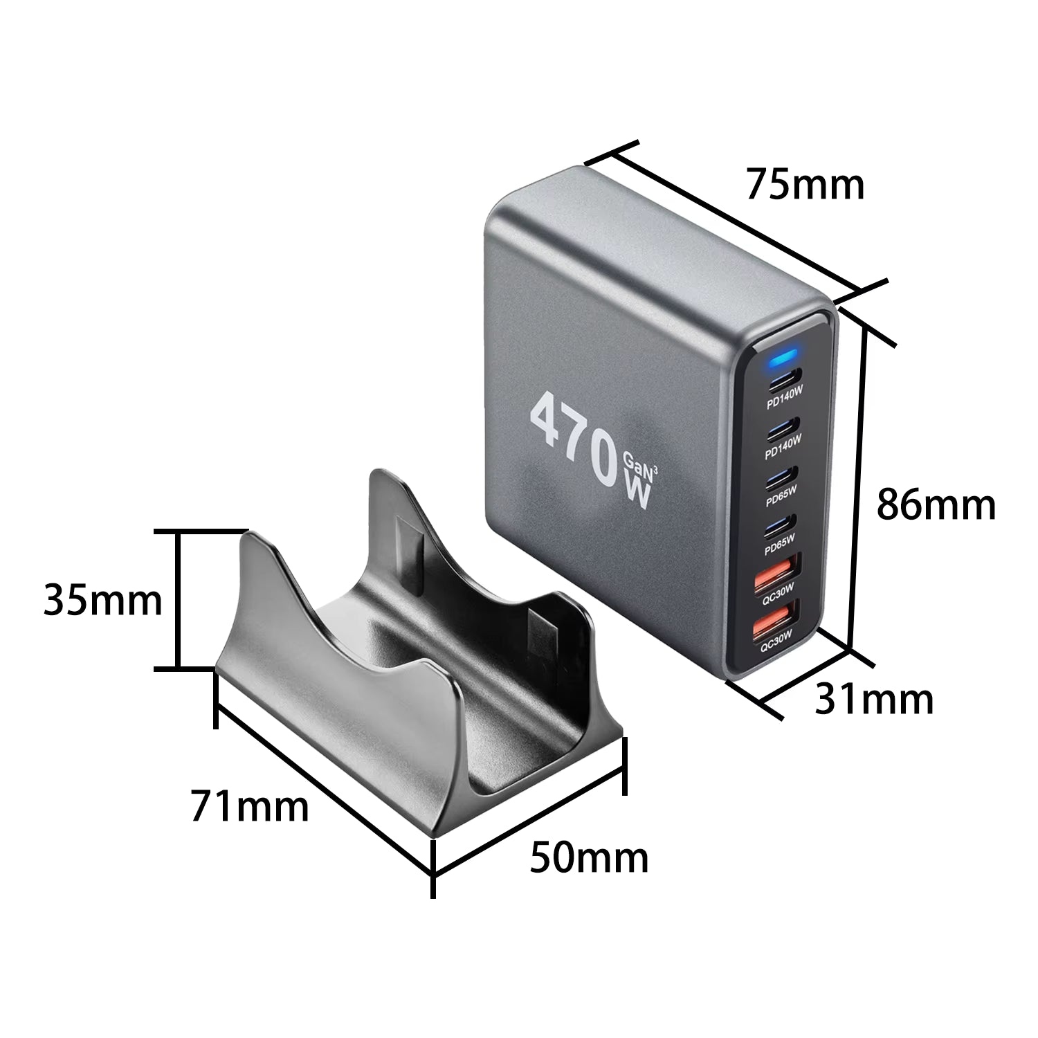 شاحن سطح المكتب GaN بقدرة 470 وات، شحن سريع 4C2A USB-C PD للهواتف والأجهزة اللوحية وأجهزة الكمبيوتر المحمولة -  20219240